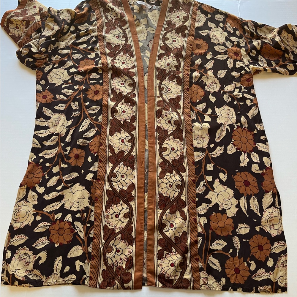 Soft Surroundings Mara Topper Brown Floral Print Open Front Kimono Cardigan L - Picture 4 of 11